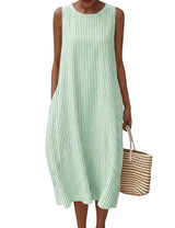 LOMON Summer Dresses for Women Cotton Casual Maxi Dress Beach Vacation Long Sundresses Plaid Striped with Pockets