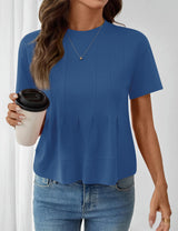 LOMON Spring Peplum Tops for Women Babydoll Pleated Short Sleeve Crop Swing Shirts Blouses Trendy Casual Clothing 2026