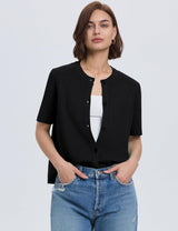 Lomon Womens Spring Summer Short Sleeve Cardigan Sweaters Trendy Crew Neck Button Down Lightweight Knit Outfit Y2k Clothes
