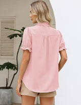 LOMON Linen Shirts for Women Puff Sleeve Button Down Summer Casual Cotton Linen Blouses Collared Work Tops Dressy