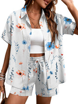 LOMON Women's 2 Piece Hawaiian Vacation Outfits Tropical Print Short Sleeve Shirts and Shorts Beach Sets Resort Wear