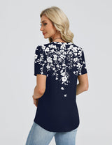 LOMON Womens Tops Dressy Casual V Neck Short Sleeve Shirts Summer Pleated Blouses Button Down Tunic Loose Fit