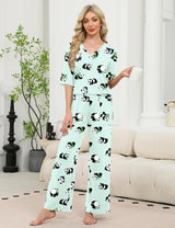 LOMON Women's 2 Piece Lounge Pajama Sets Soft 3/4 Sleeve Tops and Wide Leg Pants Loose Casual Outfits with Pockets