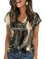LOMON Women Silk Satin Tops Cap Short Sleeve Blouse V Neck Shirts Business Casual Outfits