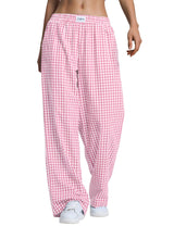 LOMON Womens Striped Gingham Boxer Pants Spring Summer Pajama Lounge Pj Casual Plaid Trousers Y2K Beach Bottoms with Pockets