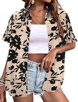 LOMON Women's Summer Hawaiian Shirts Floral Short Sleeve Button Down Shirts Hawaii Tropical Beach Tops Outfits