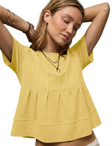 LOMON Spring Peplum Tops for Women Babydoll Pleated Short Sleeve Crop Swing Shirts Blouses Trendy Casual Clothing 2026