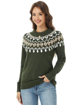 LOMON Womens Casual Lightweight Vintage Fair Isle Sweater Raglan Sleeve Crew Neck Knitted Pullover Comfy Warm Fall Tops