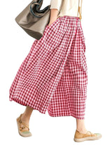 LOMON Womens Wide Leg Capri Pants Gingham Plaid Culottes Summer Elastic Waist Palazzo Trousers Bottoms with Pockets