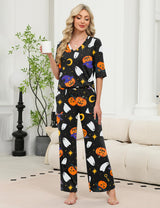 LOMON Women's 2 Piece Lounge Pajama Sets Soft 3/4 Sleeve Tops and Wide Leg Pants Loose Casual Outfits with Pockets