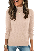 LOMON Women's Casual Turtleneck Sweaters Cable Knit Fall Long Sleeve Slim Fit Pullover Tops