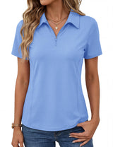 LOMON Women’s Short Sleeve Athletic Polo Shirt High Performance Stretch Quarter Zip Top for Golf Tennis