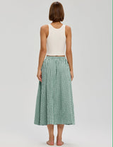 LOMON Midi Skirts for Women A-Line Cotton Flowy Maxi Skirt Boho Summer Beach Casual Elastic Waist Dress Outfit with Pockets