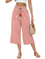 LOMON Women's Linen Capri Pants Wide Leg with Drawstring Elastic Waist Casual Cropped Pant
