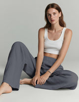 LOMON Linen Pants Women Wide Leg Palazzo Summer Flowy Pants Beach Vacation Clothes Elastic Waist Travel Trousers with Pockets