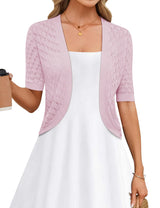 LOMON Womens Cropped Cardigan Short Sleeve Bolero Shrug Sweater Open Front Lightweight