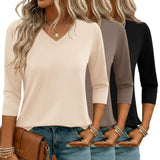 LOMON 3 Pack Tops for Women 3/4 Sleeve V Neck Basics Tees Business Casual Summer T Shirts