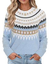 LOMON Womens Casual Lightweight Vintage Fair Isle Sweater Raglan Sleeve Crew Neck Knitted Pullover Comfy Warm Fall Tops