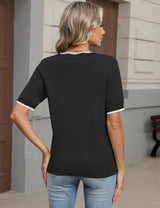 LOMON Womens 2026 Spring V Neck Sweater Casual Tops Short Sleeve Lightweight Ribbed Knit Pullover Sweaters