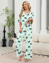 LOMON Women's 2 Piece Lounge Pajama Sets Soft 3/4 Sleeve Tops and Wide Leg Pants Loose Casual Outfits with Pockets