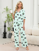 LOMON Women's 2 Piece Lounge Pajama Sets Soft 3/4 Sleeve Tops and Wide Leg Pants Loose Casual Outfits with Pockets