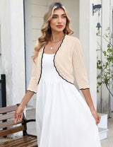 LOMON Women's 3/4 Sleeve Cropped Cardigan Knit Sweaters Trendy Open Front Bolero Shrugs for Dresses S-XXL