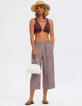 LOMON Women's Wide Leg Capri Pants Cropped Palazzo Summer Beach Vacation Casual Pants with Pockets