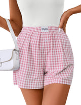 Lomon Womens Boxer Shorts Casual Summer Pajama Lounge Sleep Pj Gingham Plaid Shorts Y2K Beach Bottoms
