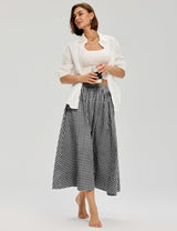 LOMON Midi Skirts for Women A-Line Cotton Flowy Maxi Skirt Boho Summer Beach Casual Elastic Waist Dress Outfit with Pockets