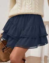 LOMON Flowy Skorts for Women Ruffle Tiered Skorts High Waist Mini Skirts Tennis Golf Crochet Casual Shorts