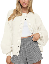 LOMON Cardigan for Women Lantern Long Sleeve Button Down Sweater Oversized Open Front Cardigan Sweaters Coats