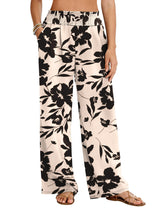 LOMON Womens Elastic High Waisted Palazzo Pants Casual Wide Leg Long Beach Vacation Trousers with Pockets