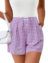 Lomon Boxer Shorts for Women Summer Gingham Pajamas 2026 Lounge Sleep Pj Plaid Shorts Y2K Beach Bottoms with Pockets