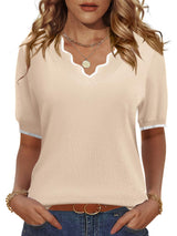 LOMON Womens 2026 Spring V Neck Sweater Casual Tops Short Sleeve Lightweight Ribbed Knit Pullover Sweaters