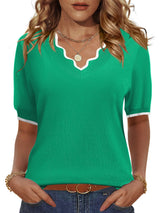 LOMON Womens 2026 Spring V Neck Sweater Casual Tops Short Sleeve Lightweight Ribbed Knit Pullover Sweaters