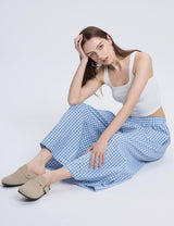 LOMON Womens Wide Leg Capri Pants Gingham Plaid Culottes Summer Elastic Waist Palazzo Trousers Bottoms with Pockets