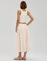 LOMON Midi Skirts for Women A-Line Cotton Flowy Maxi Skirt Boho Summer Beach Casual Elastic Waist Dress Outfit with Pockets