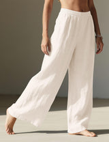 LOMON Linen Pants Women Wide Leg Palazzo Summer Flowy Pants Beach Vacation Clothes Elastic Waist Travel Trousers with Pockets