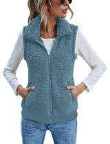 LOMON Womens Fuzzy Fleece Vest, Casual Warm Sleeveless Zip Up Sherpa Vest Jacket with Pockets for Fall/Winter