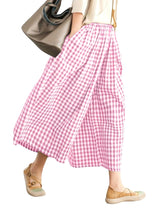 LOMON Womens Wide Leg Capri Pants Gingham Plaid Culottes Summer Elastic Waist Palazzo Trousers Bottoms with Pockets