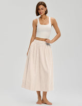 LOMON Midi Skirts for Women A-Line Cotton Flowy Maxi Skirt Boho Summer Beach Casual Elastic Waist Dress Outfit with Pockets