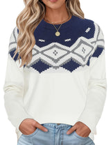 LOMON Womens Casual Lightweight Vintage Fair Isle Sweater Raglan Sleeve Crew Neck Knitted Pullover Comfy Warm Fall Tops