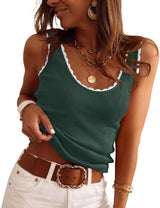 LOMON Womens Scoop Neck Tank Tops Sleeveless Ribbed Knit Scallop Edge Shirts Summer Casual Sexy Sweater Vest S-XXL