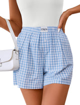 Lomon Womens Boxer Shorts Casual Summer Pajama Lounge Sleep Pj Gingham Plaid Shorts Y2K Beach Bottoms