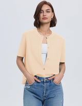 Lomon Womens Spring Summer Short Sleeve Cardigan Sweaters Trendy Crew Neck Button Down Lightweight Knit Outfit Y2k Clothes