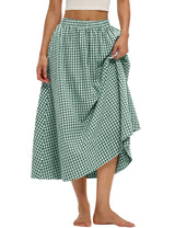 LOMON Midi Skirts for Women A-Line Cotton Flowy Maxi Skirt Boho Summer Beach Casual Elastic Waist Dress Outfit with Pockets