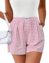 Lomon Boxer Shorts for Women Summer Gingham Pajamas 2026 Lounge Sleep Pj Plaid Shorts Y2K Beach Bottoms with Pockets