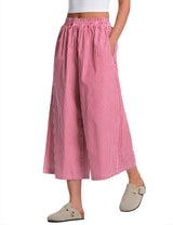 LOMON Womens Wide Leg Capri Pants Gingham Plaid Culottes Summer Elastic Waist Palazzo Trousers Bottoms with Pockets