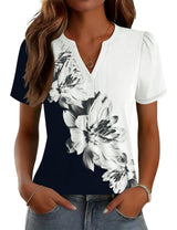 LOMON Womens Tops Dressy Casual V Neck Short Sleeve Shirts Summer Pleated Blouses Button Down Tunic Loose Fit