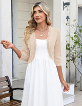 LOMON Women's 3/4 Sleeve Cropped Cardigan Knit Sweaters Trendy Open Front Bolero Shrugs for Dresses S-XXL